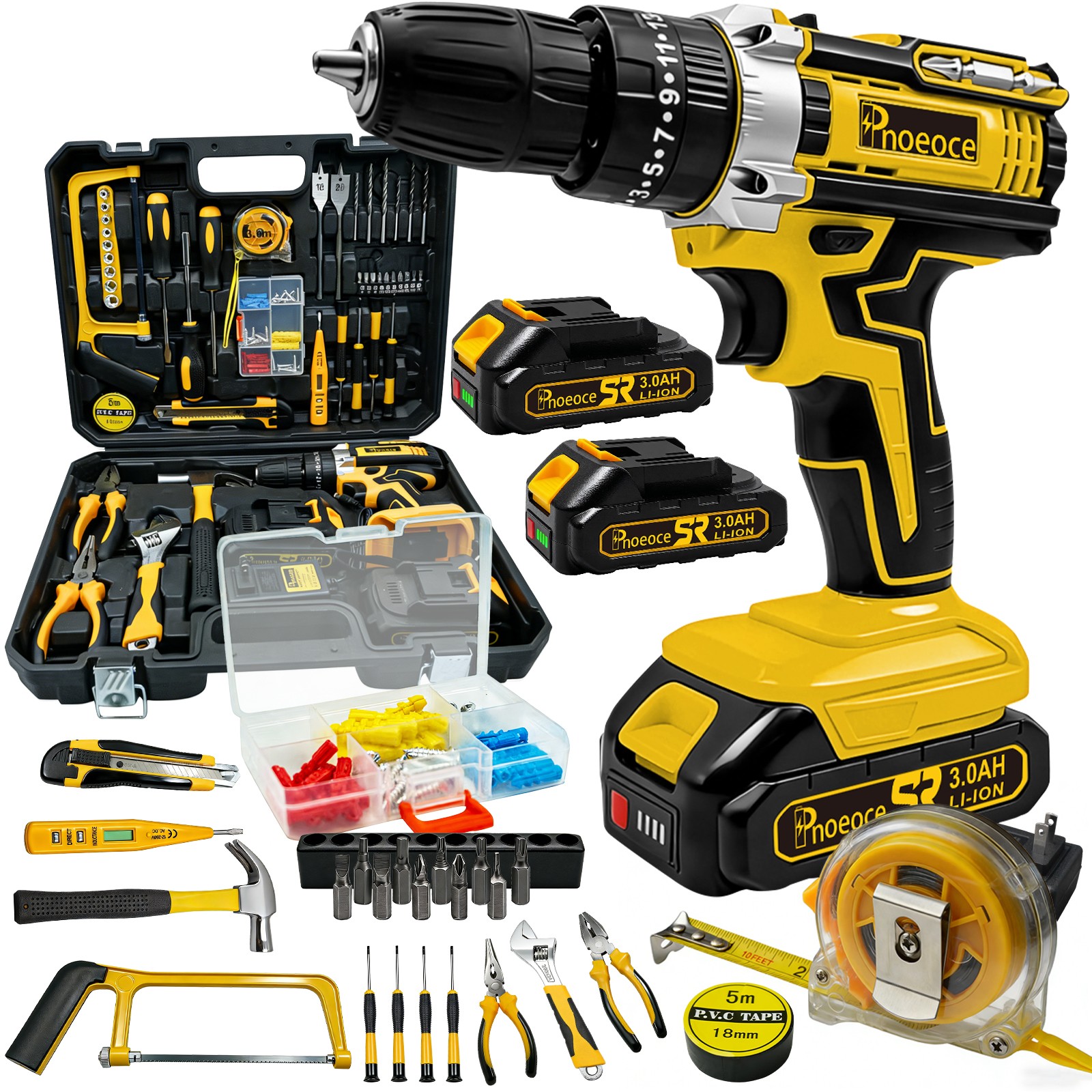 Power Drill Cordless Tool 20V 2 Speed with 2Batteries & Charger for Woodworking