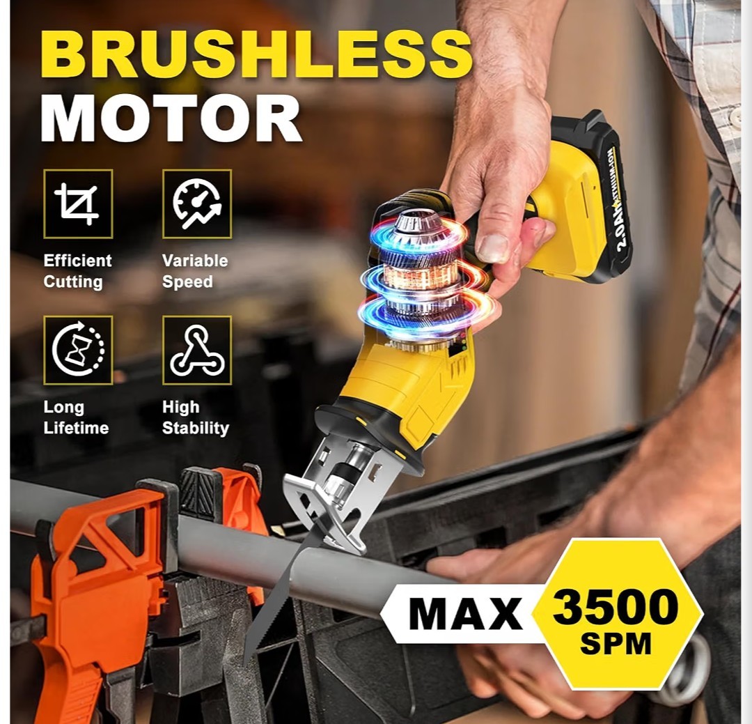 CORDLESS RECIPROCATING SAW, 0-3500 RPM ELECTRIC SAWS WITH 4 BLADES & 2 BATTERIES