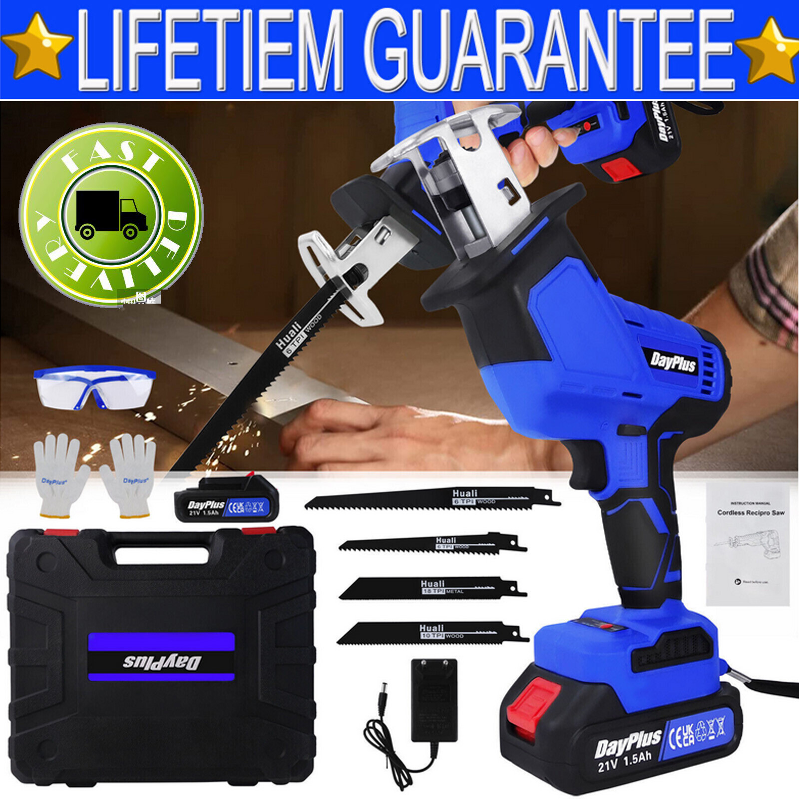 Cordless Compact Reciprocating Saw with Battery & Blades for Cutting Wood Metal