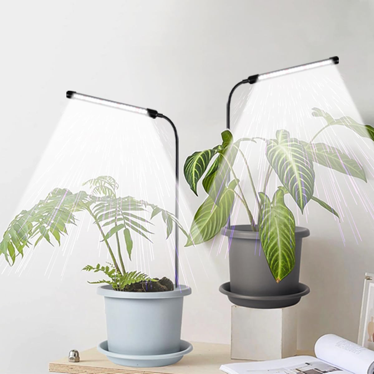 Grow Light 2 Pack, 6000K Full Spectrum Gooseneck Growing Lamp for Indoor Pot Pla