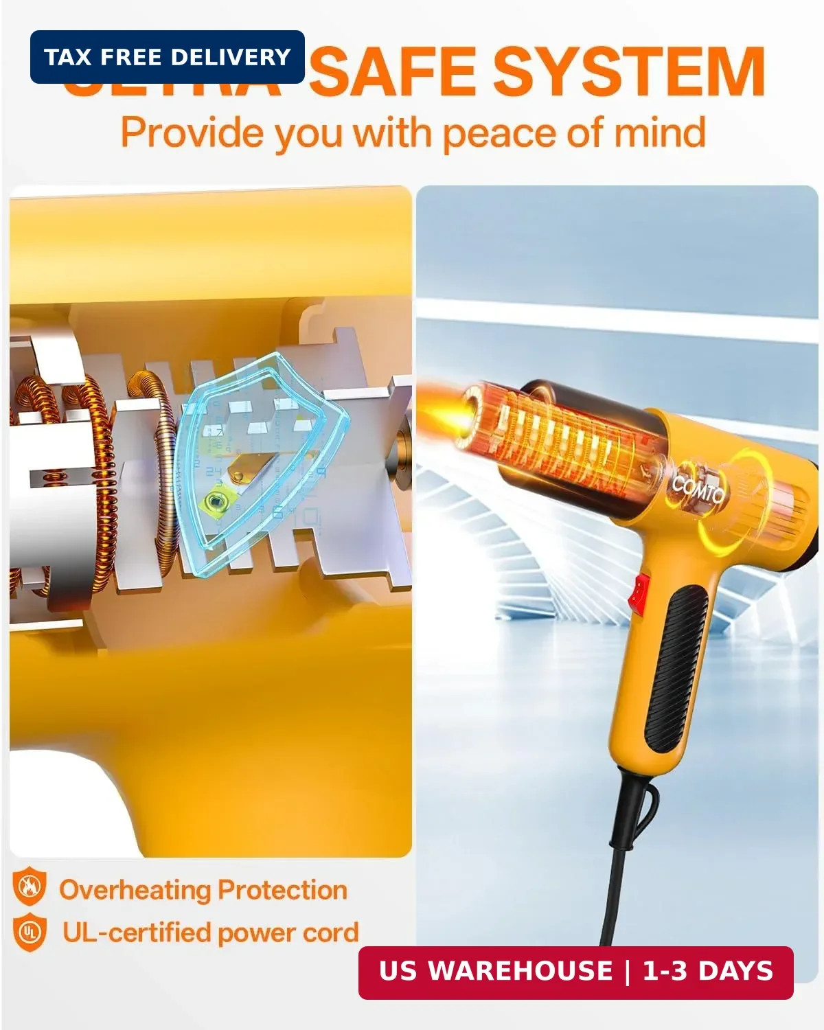 1600W Heat Gun, Hot Air Gun with 2 Temp Settings, 4 Nozzles, Overheat Protection