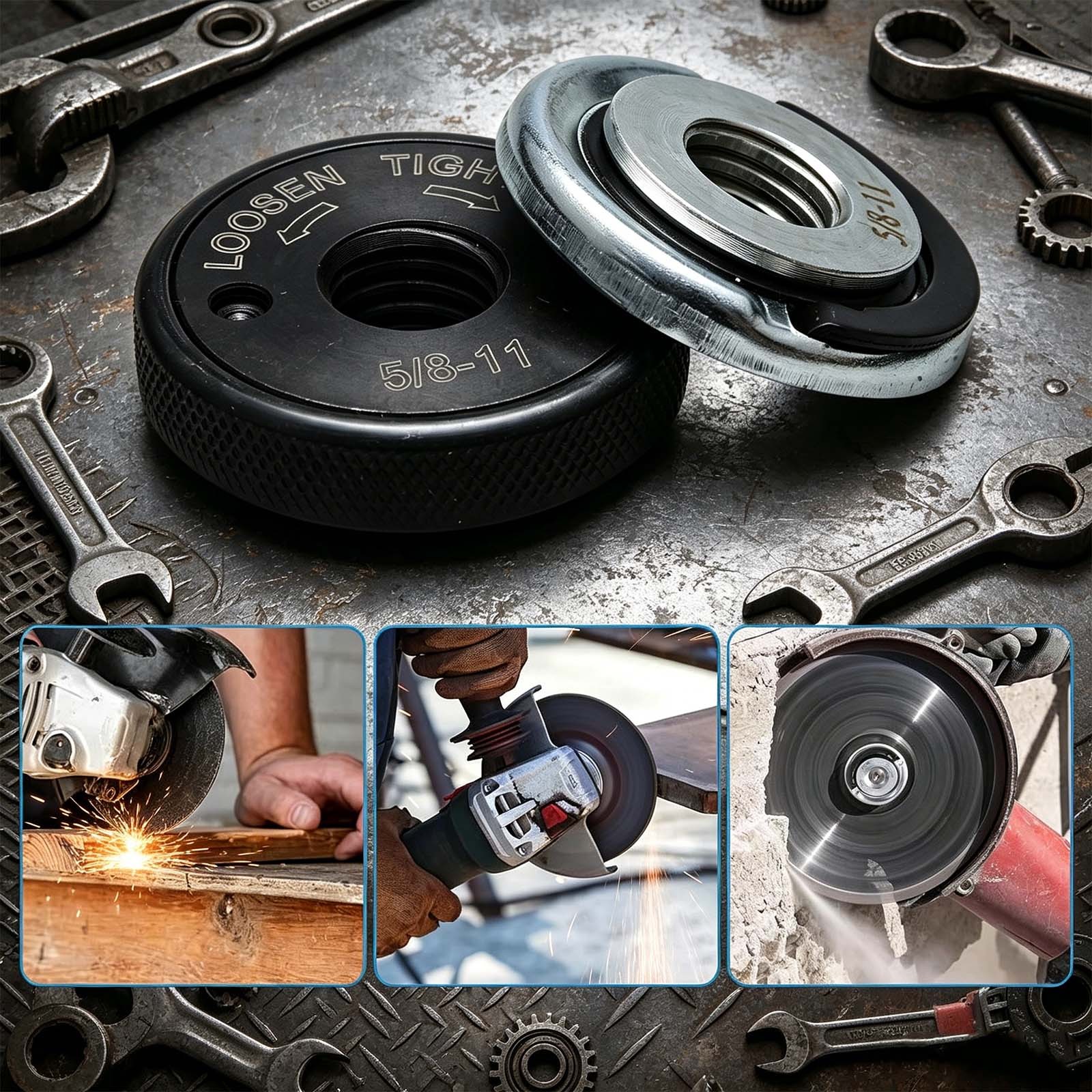 5/8&Prime;-11 Angle Grinder Flange Nut Kit Tool-Free Quick Change D-Ring Knurled Nuts