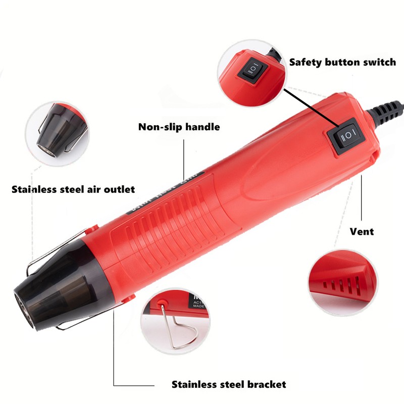 Mini Heat Gun 350W Dual Temperature Control 482°F-752°F with Nozzle For Crafting