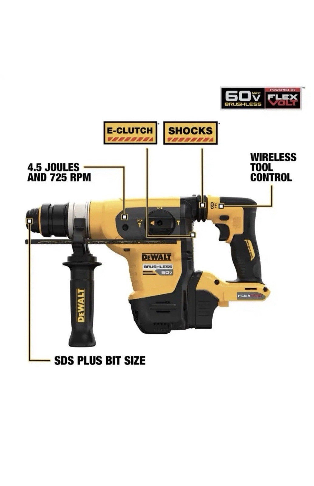 DEWALT DCH416B FLEXVOLT MAX 60V 1-1/4 in. SDS Rotary Hammer Drill (Tool Only)