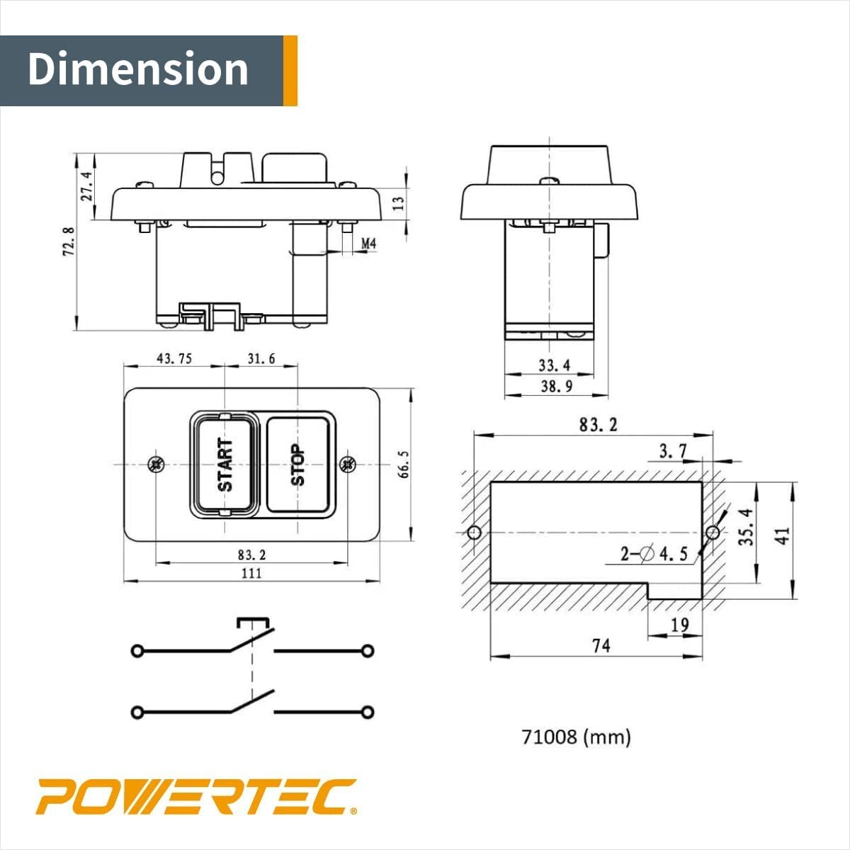 110/230V Dual Voltage On/Off Switch 3HP for Table Saw, Router & Power Tools