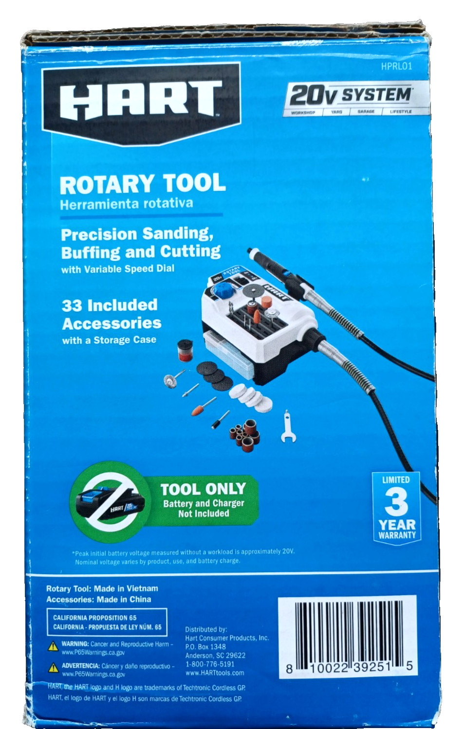 HART HPRL01 20V Cordless Rotary Tool Only, 33 Accessories Included Storage Case