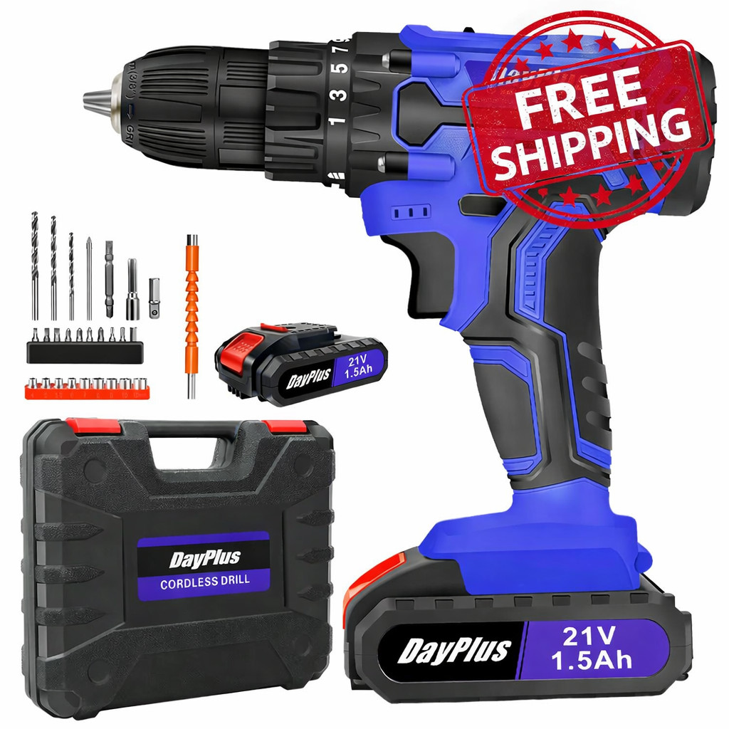 21V Cordless Drill Kit 45Nm Electric Screwdriver Set with LED Light DIY Tool 🔧