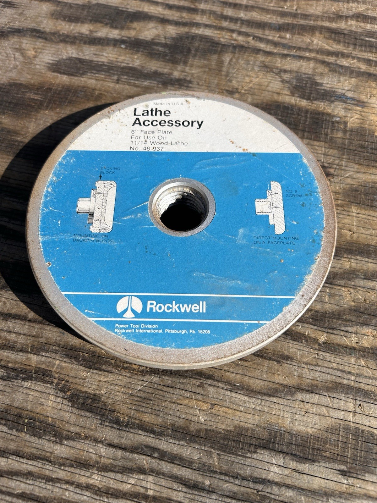 DELTA ROCKWELL Lathe 6&Prime; Face Plate No 937 W/ 1”-8 RH & LH Threads DDL-279