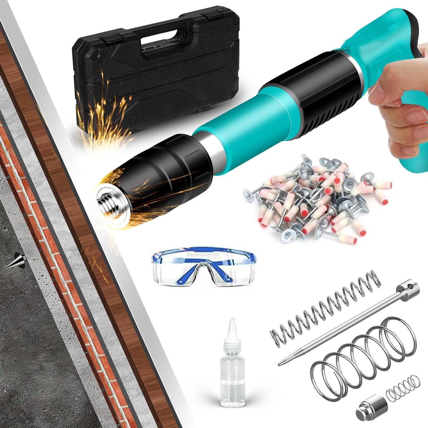 Manual Mini Steel Nail Gun Kit 5-Speed + 100 Nails Air Nailer Wall Shooting Tool