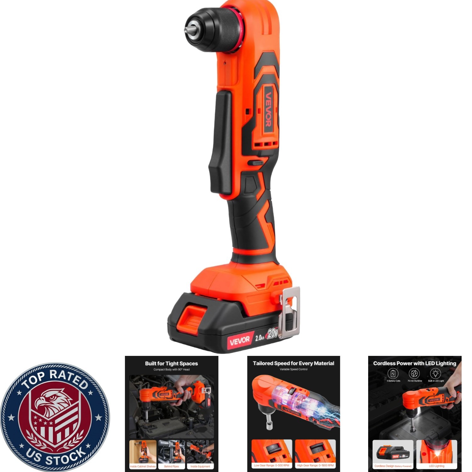 Cordless Right Angle Drill with 3/8 Inch Chuck – Brushless Motor Performance