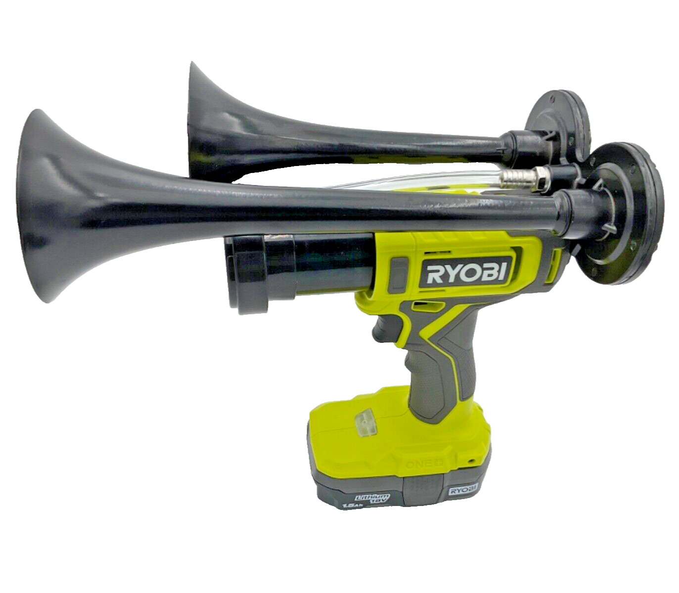 For Ryobi 18V Drill Train Horn Dual Black Air Trumpets INCLUDES Battery +Charger