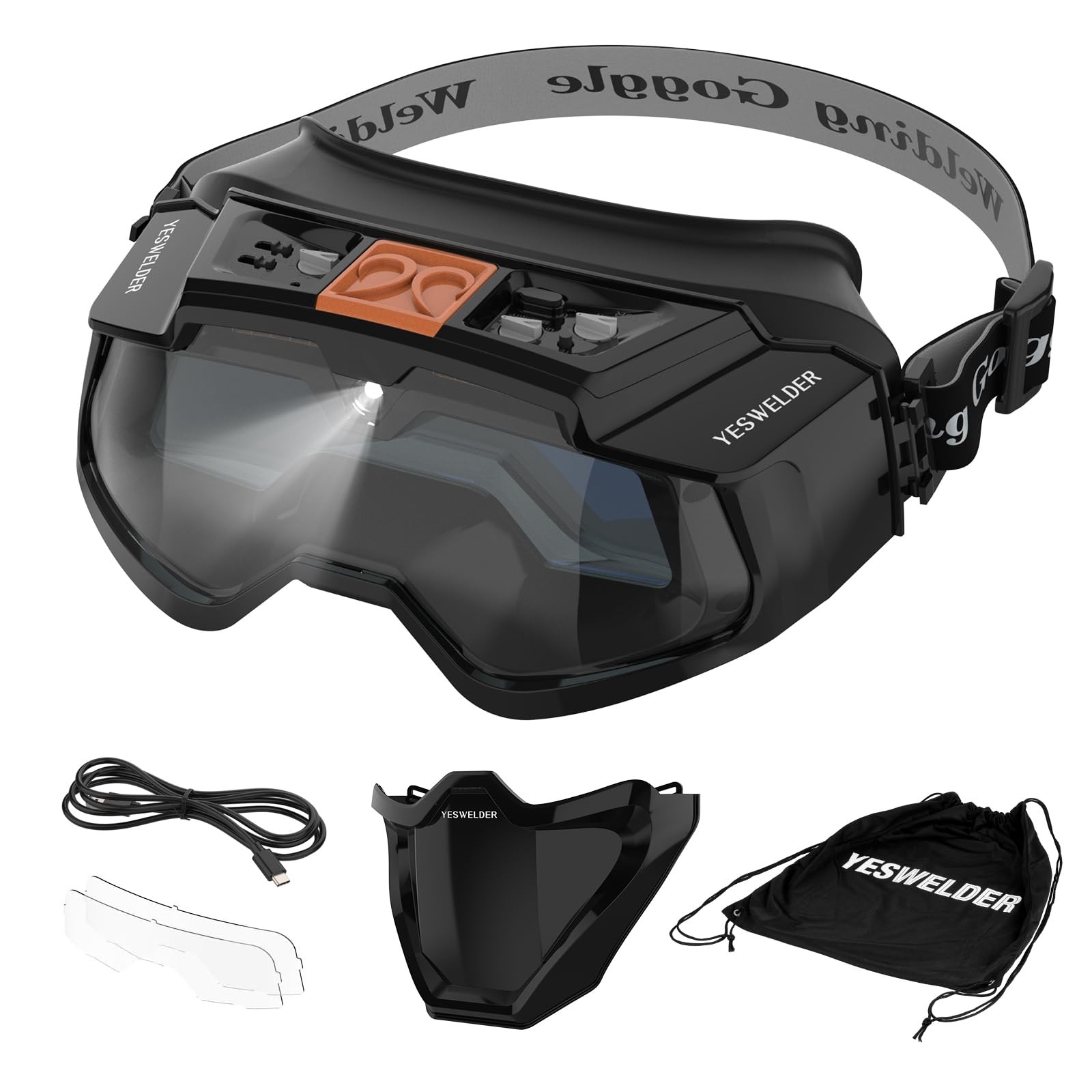 YESWELDER Auto Darkening Welding Goggles with Mask, LED 5.51&Prime; x 1.57&Prime;, Black