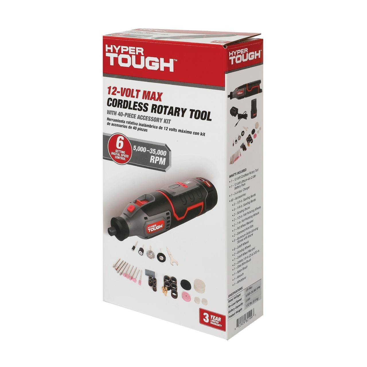 Hyper Tough 12V Max Cordless Rotary Tool 40pc Kit 5,000-35,000 RPM Li-Ion 80199