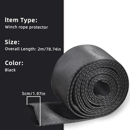 Universal Polyester Winch Rope Sleeve – Black 5cm x 2m – Universal Polyester