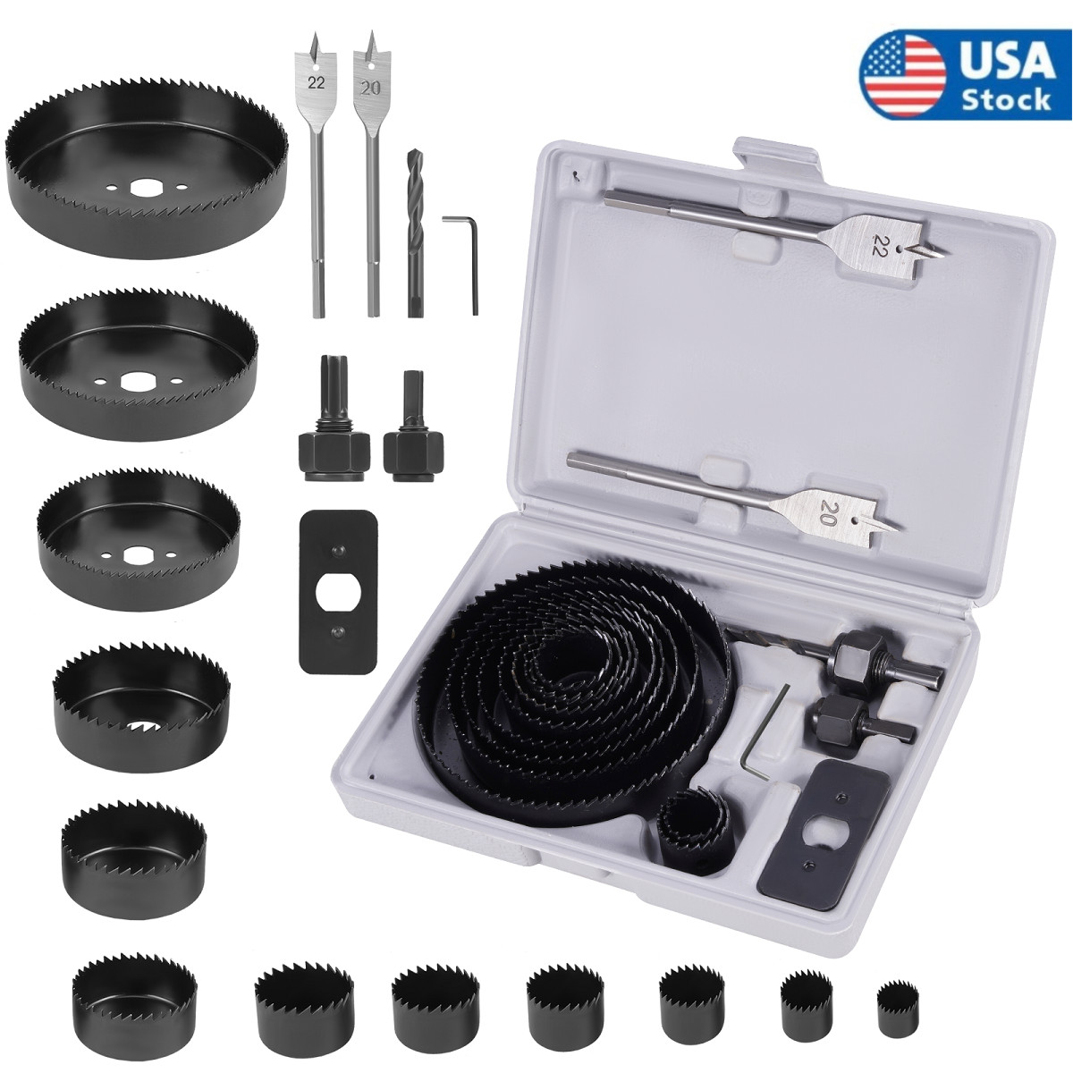 19 Set Hole Saw Cutter Drill Bit Kit For Electric Drill Wood Plastic Sheet Metal
