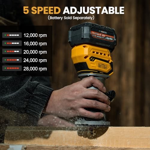 Cordless Brushless Wood Router, 5-Speed, 28000 RPM, Fixed Base, Tool Only