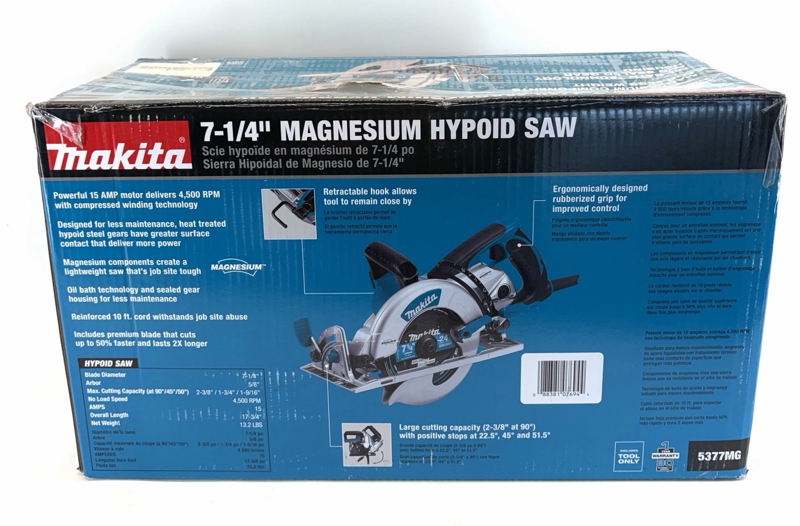 Makita 7 1/4 in Magnesium Hypoid Corded Saw W/ 24 Tooth Blade Model 5377MG