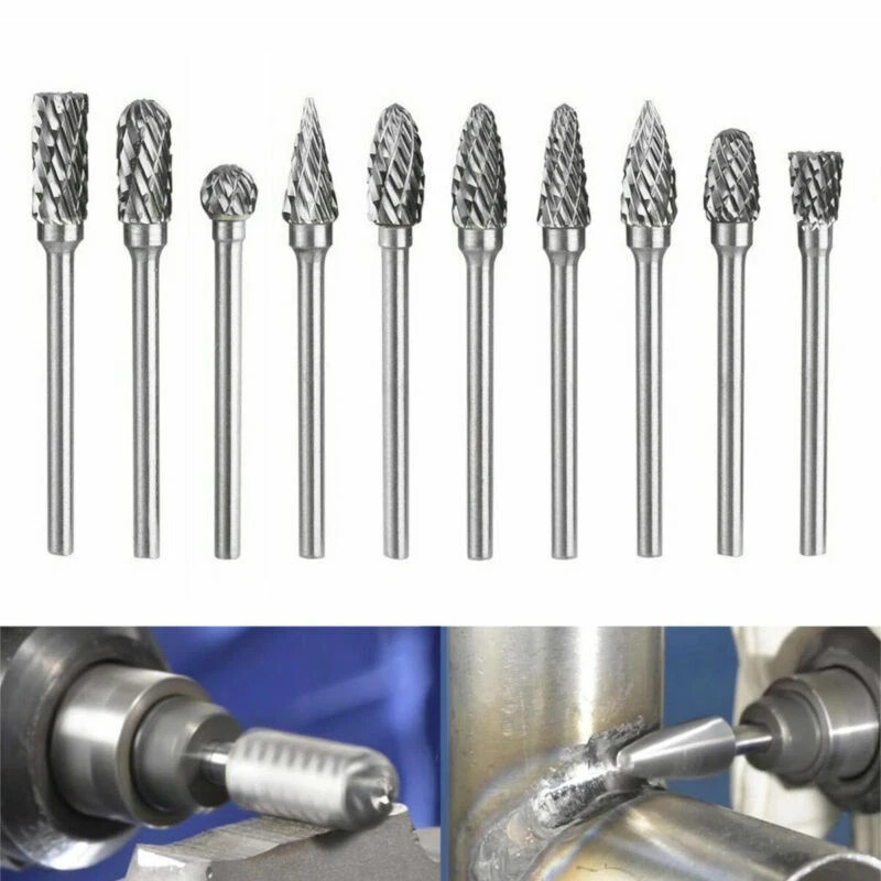 10Pcs Tungsten Carbide Rotary Drill Bits 1/8&Prime; Shank Burr Die Grinder Carving Set