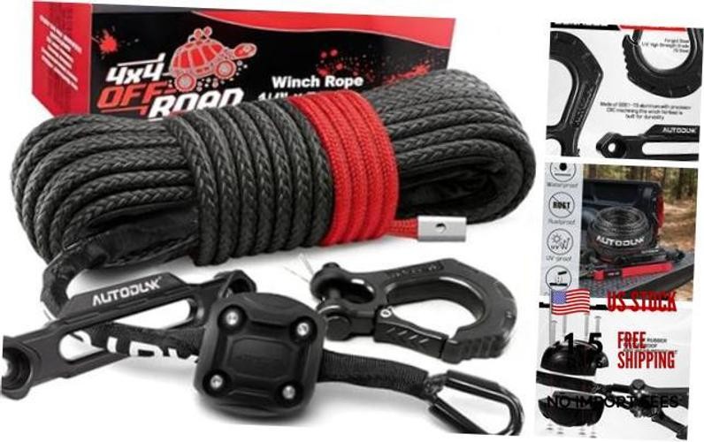 Synthetic Winch Rope – 1/4&Prime; x 50ft 10,000LBS 1/4&Prime; rope with 6&Prime; fairlead Black