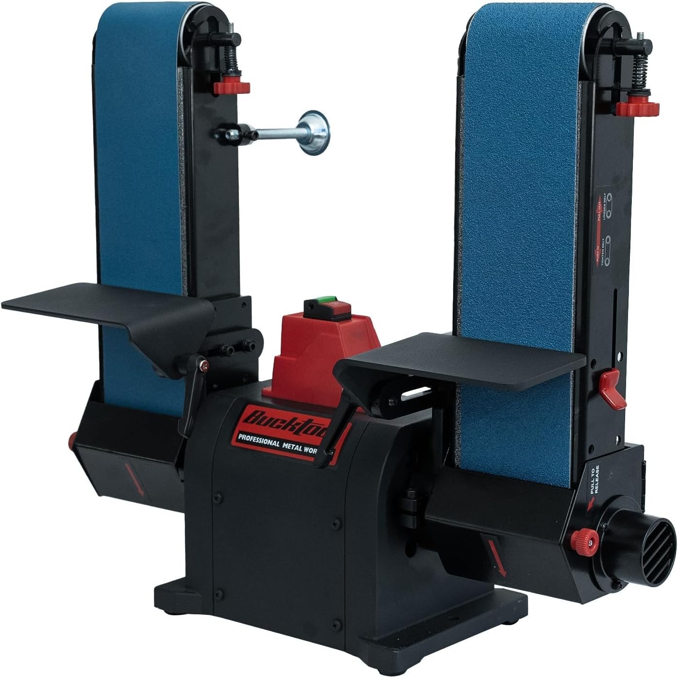 BUCKTOOL 1HP Bench Dual-Belt Sander, 4 x 36 in Sanding Belts with 80 & 120 Grits
