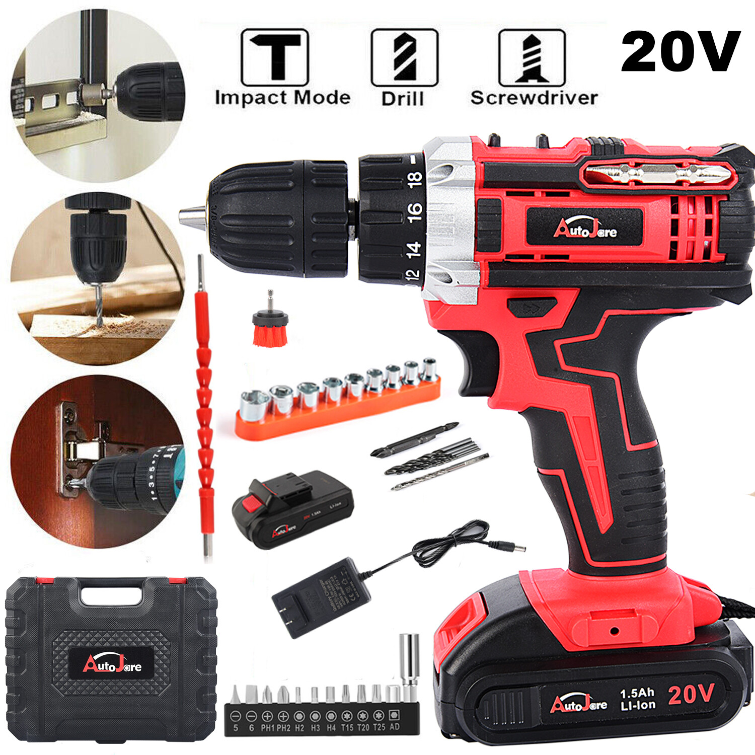 Drill Set 20V Cordless Drill Driver With Lithium-ion Battery , Fast Charger