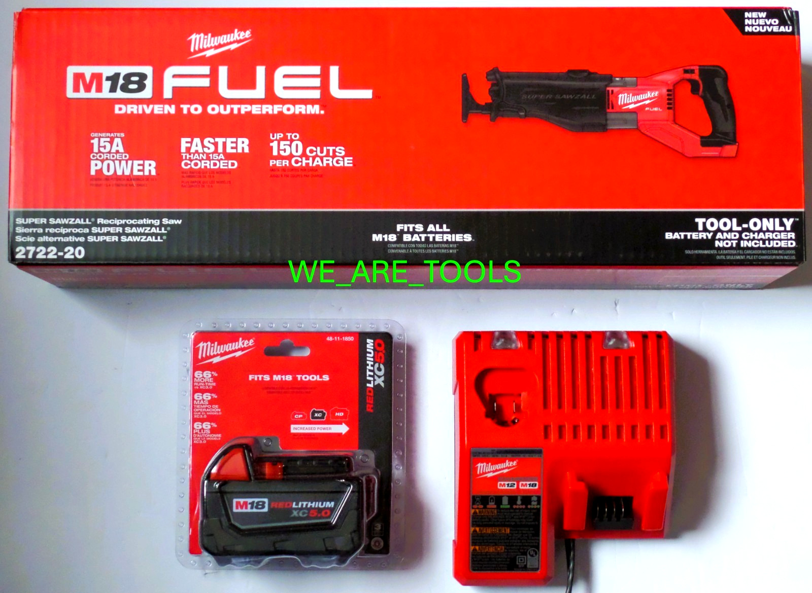 NEW Milwaukee Super Sawzall Kit M18 FUEL 2722-20, 1) 5.0 AH Battery, Charger 18V