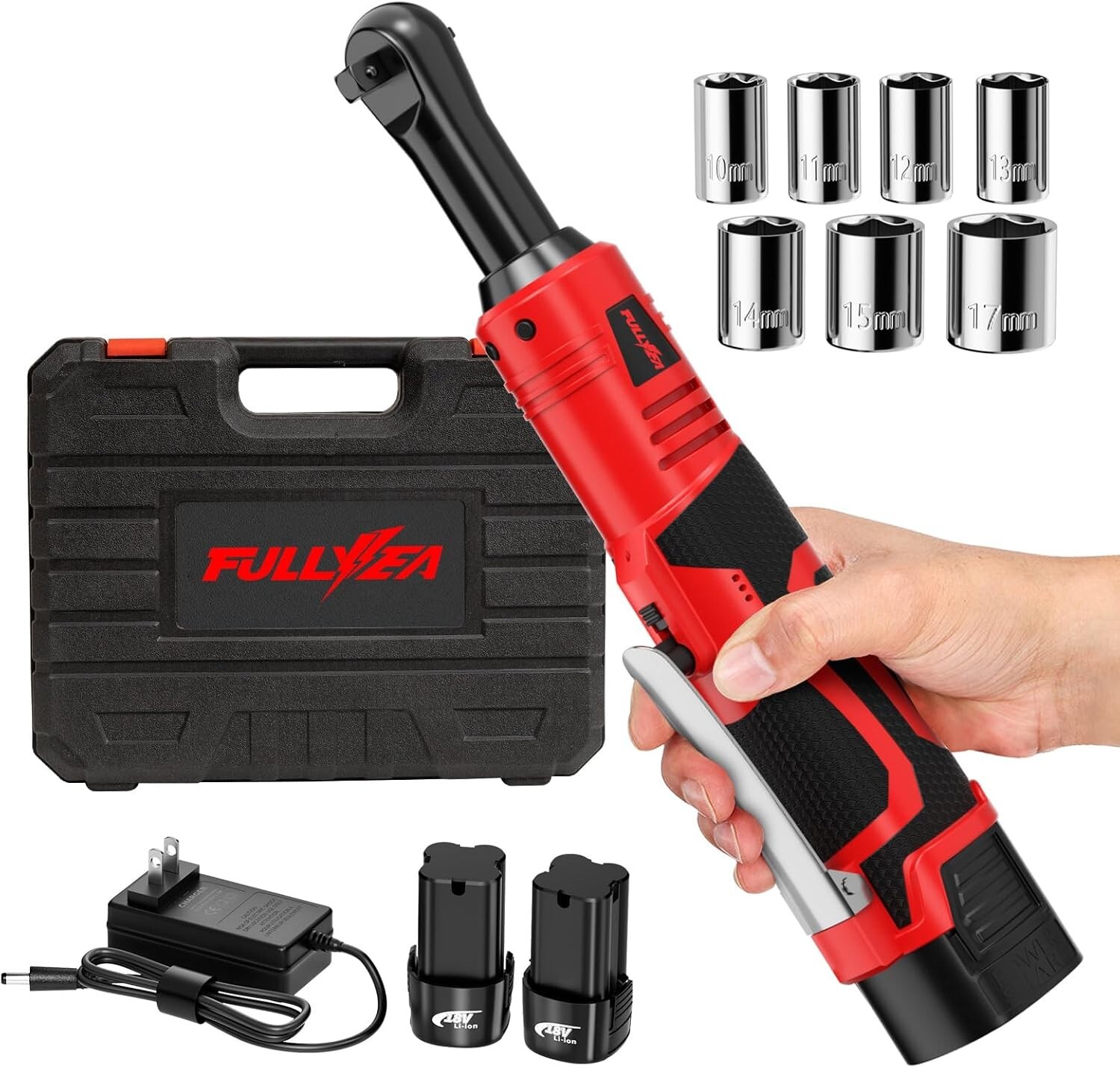 Electric Ratchet Wrench 550 RPM Cordless 3/8&Prime; 18V Power Tool Variable Speed Red