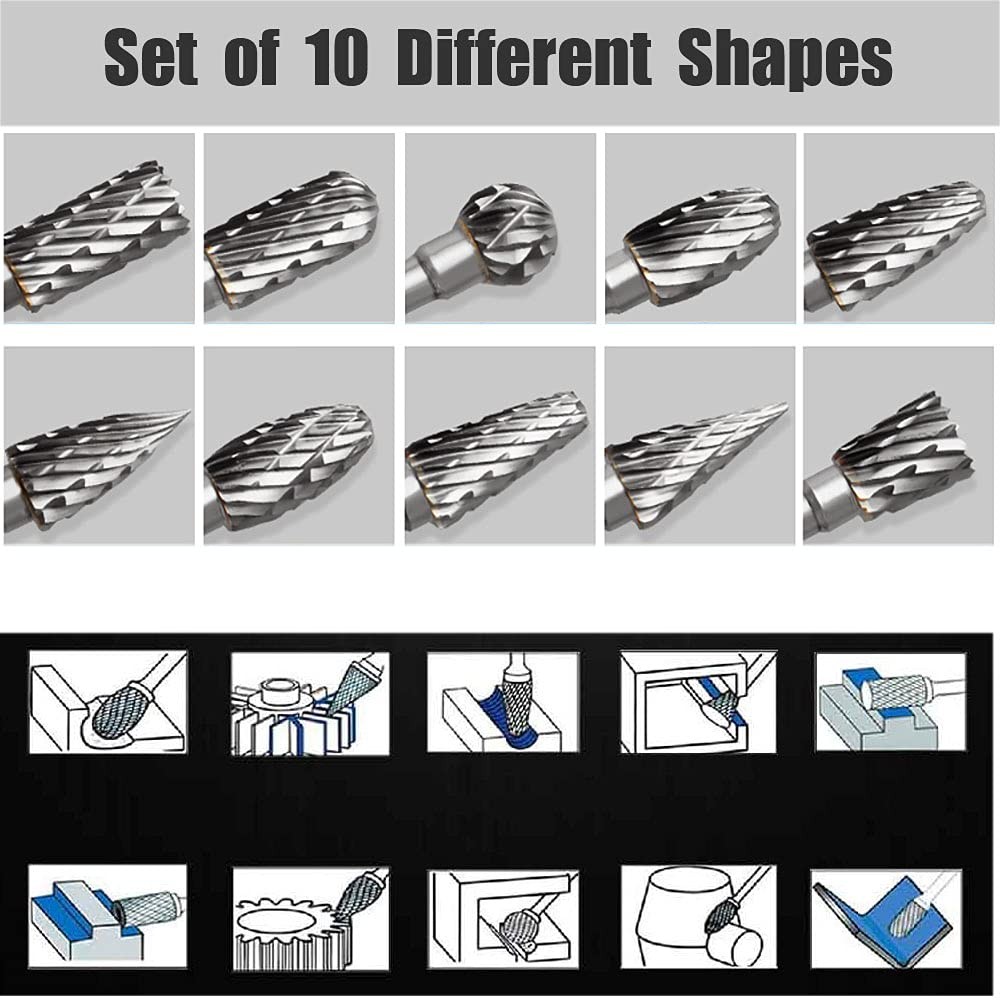 Tungsten Carbide Rotary Burr Set for Dremel, 10PCS Carbide Double Cut Carving…