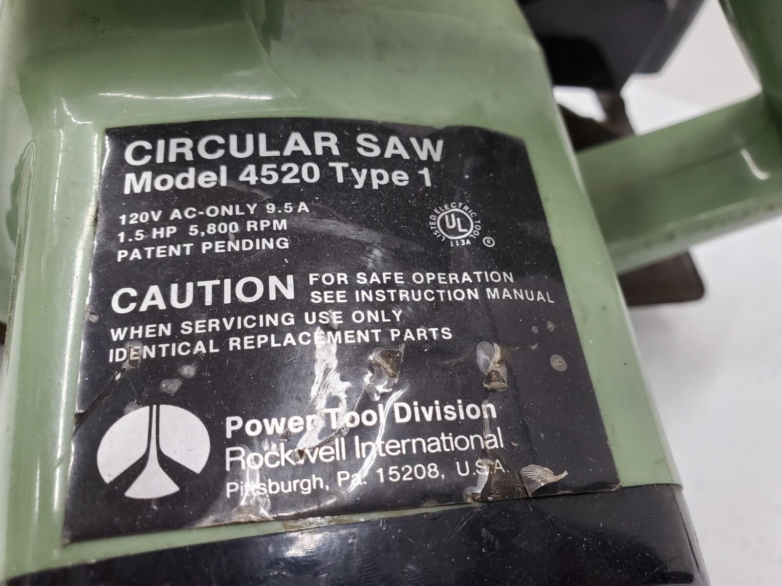 VINTAGE ROCKWELL 4520 TYPE 1 CIRCULAR SAW 1.5HP 9.5A 120V (126105-1 R CC2)