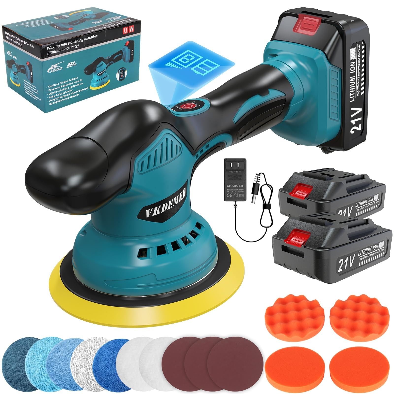 Cordless Mini Buffer Polisher Kit, 6&Prime; Orbital Polisher, 21V Rechargeable, 8 Spee