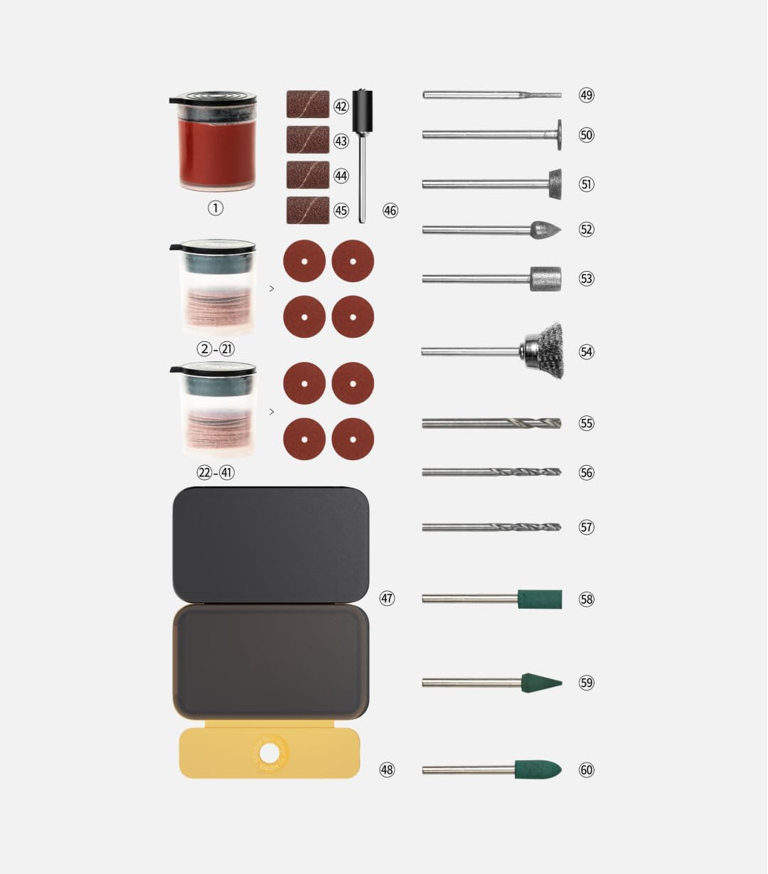 Rotary Tool Accessories Kit, 60-Piece Set, Fits 1/8 » (3.2mm) & 3/32 » (2.3mm),