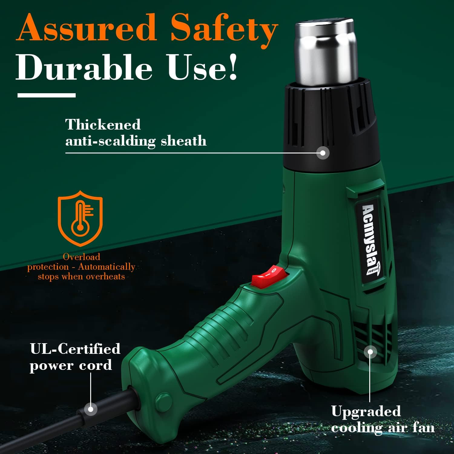 Heat Gun, Heavy Duty Hot Air Gun Kit Dual Temperature Settings 572℉~932℉ (300℃-5
