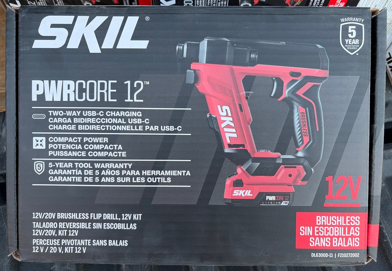 SKIL PWRCORE 12 12V Li-Ion Brushless Flip Drill Battery/Charger DL6300D-11 NEW