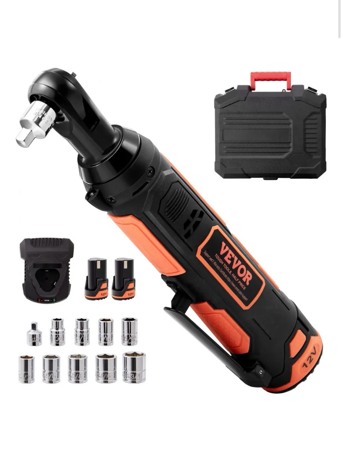 VEVOR Cordless Electric Ratchet Wrench Cordless Ratchet 3/8&Prime; 12V 2 Batteries