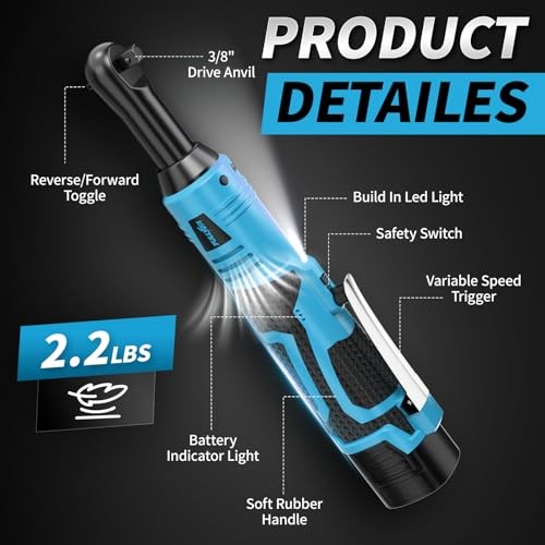 FULLYEA 3/8&Prime; Cordless Ratchet Wrench Set, 40 Ft-lbs, 550 RPM, 16.8V Electric