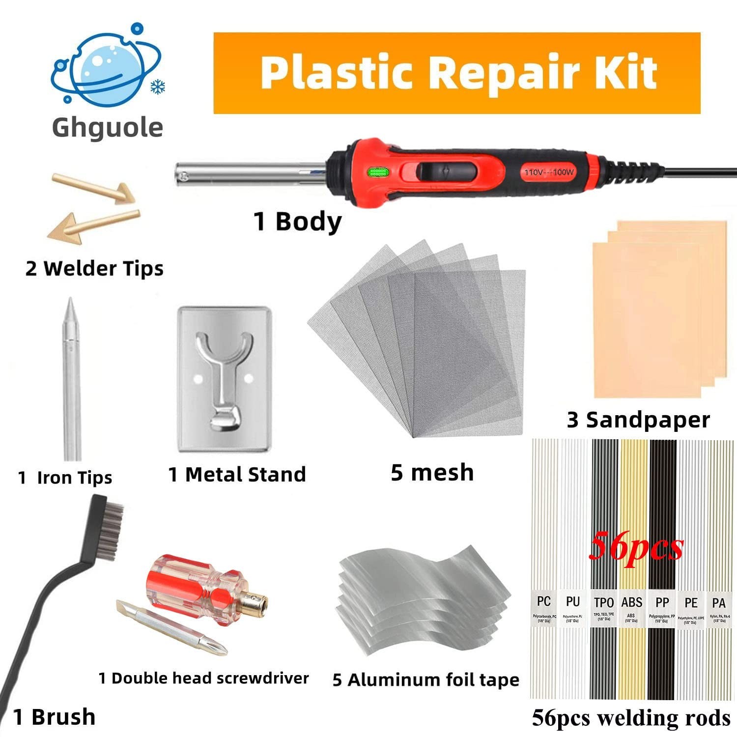 100W Plastic Welder, 2in1 Plastic Welding Kit with Soldering Iron Tips & 56Pc…