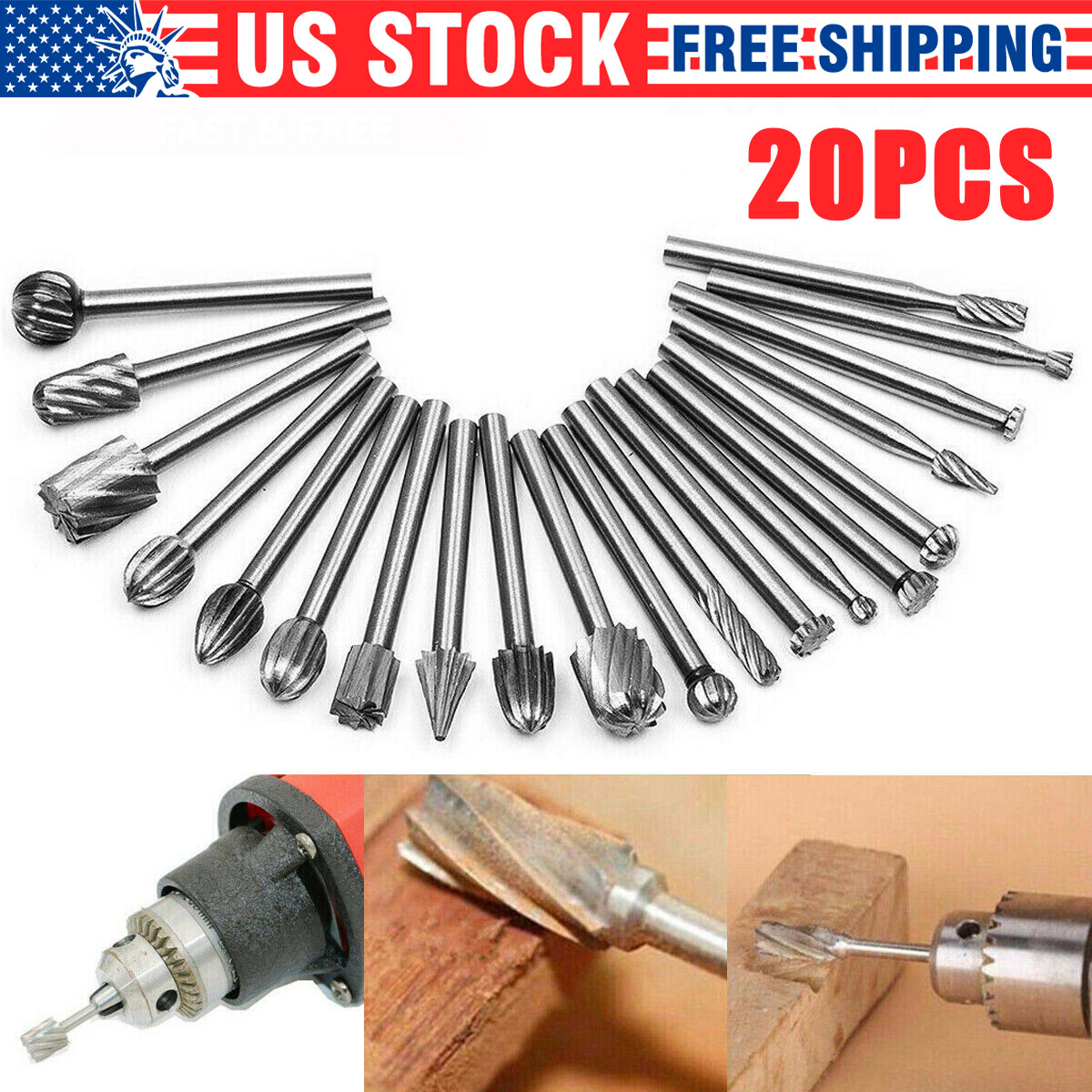 20Pcs Diamond Burr Bits Drill Set Rotary Multi Tool Accessories Kit For Dremel*