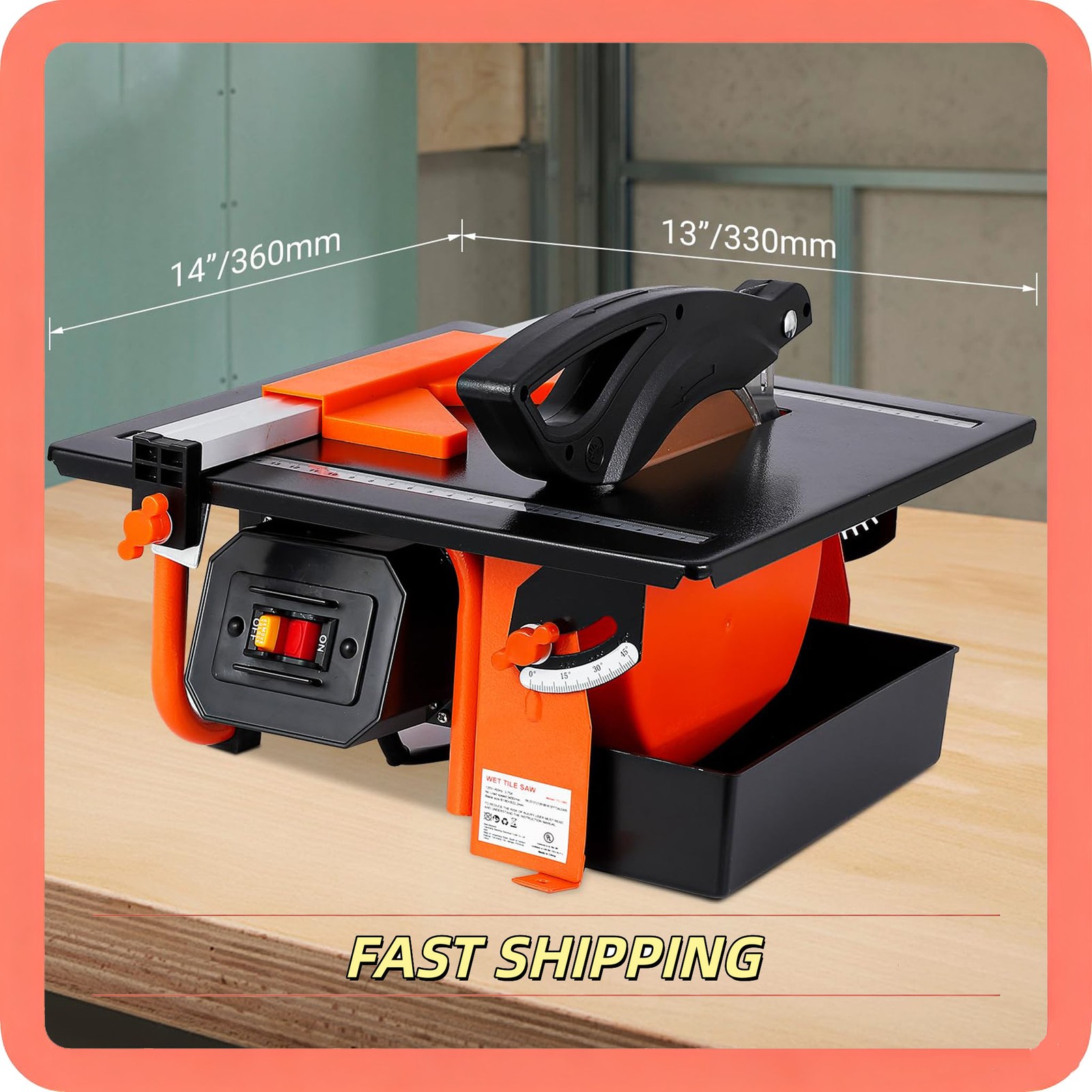 7 in Wet Tile Saw 3450 RPM Bevel cuts tile from 0 to 45 Degrees Tile Cutter Home