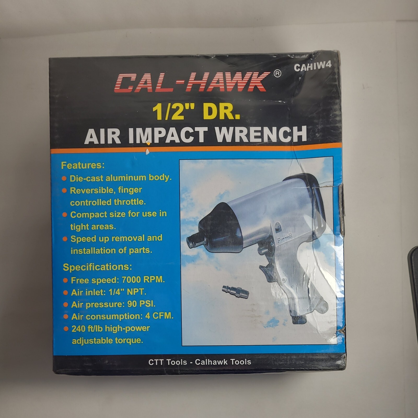 Cal-Hawk CAHIW4 1/2&Prime; DR. Air Impact Wrench 240 ft/lb 7000 RPM. 90 PSI 1/4&Prime; NPT.