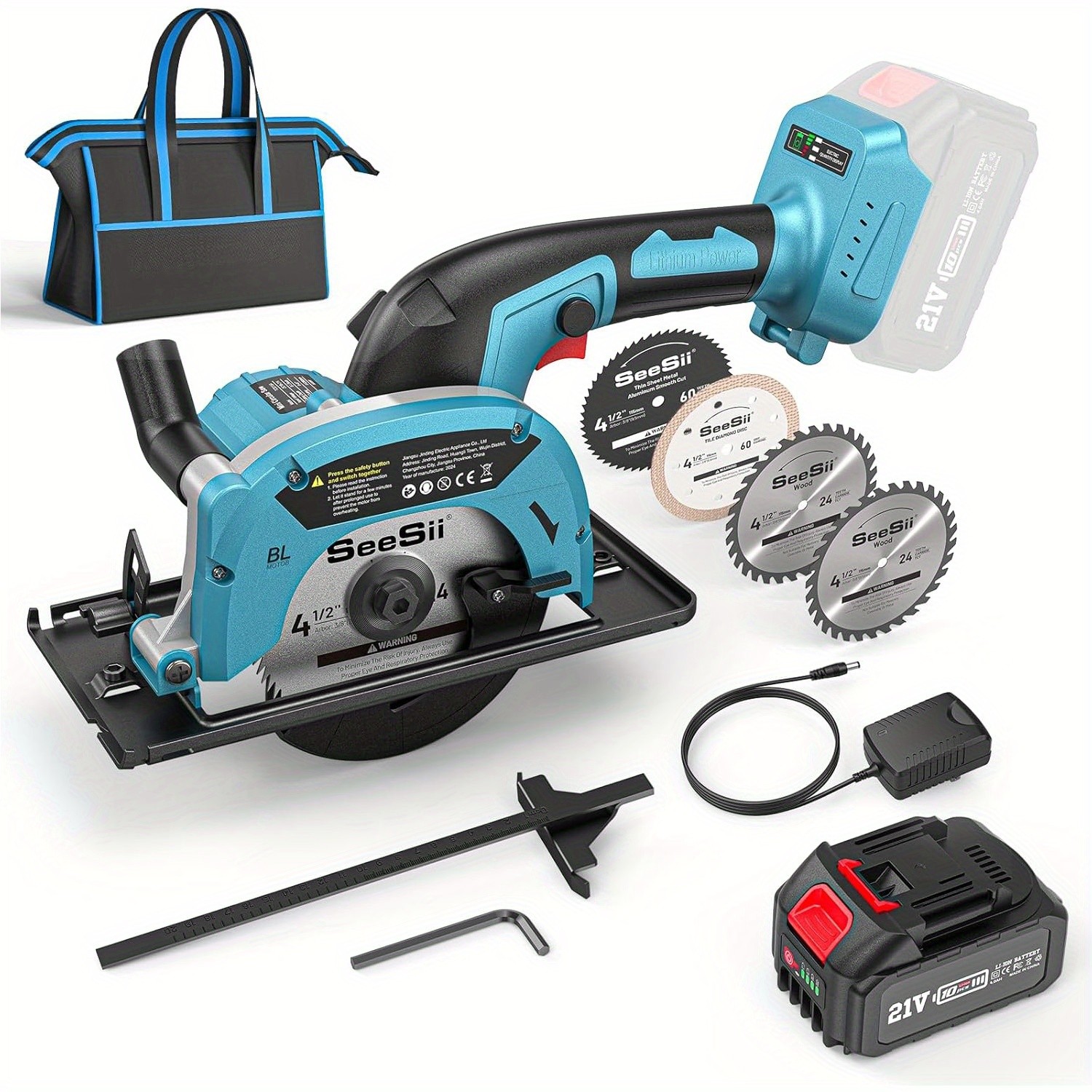 SeeSii 4-1/2&Prime; Mini Circular Saw 6900 RPM Cordless Compact Electric Circular Saw