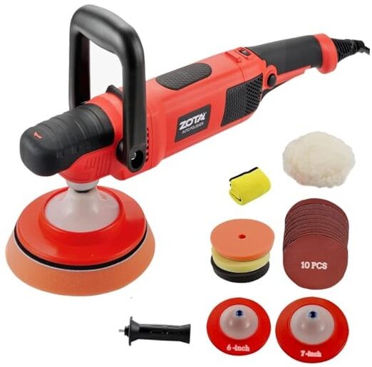 ZOTA Rotary Polisher, 1200W Double Torque 6-inch/7-inch Car Red-two Step Gears