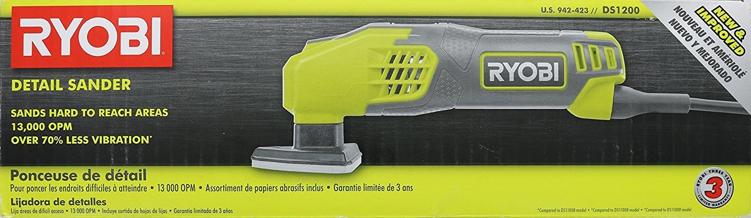 Ryobi DS1200 .4 Amp Corded 2-7/8&Prime; Detail Sander with 5 Sanding Pads