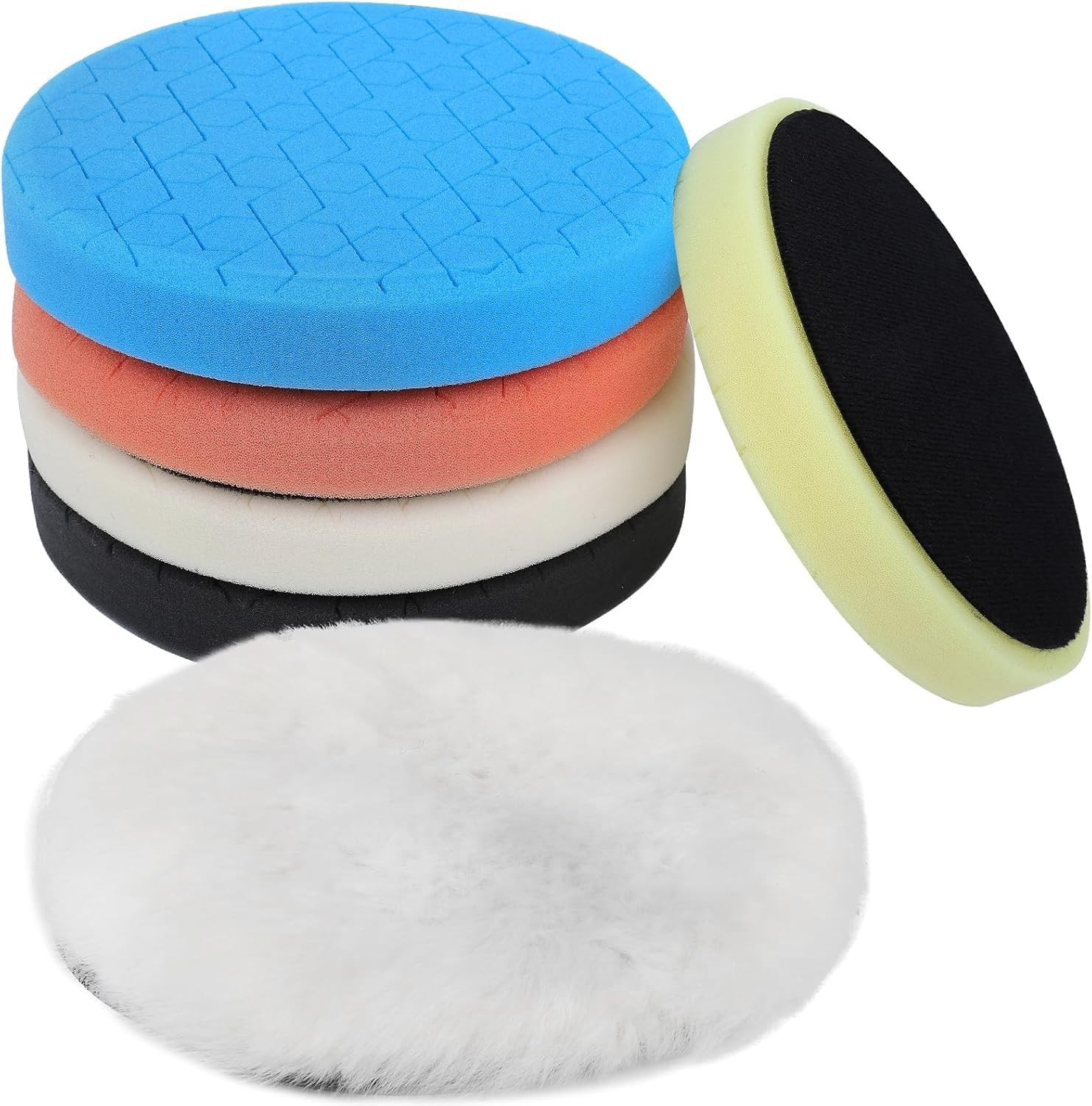 6 PCS 5 Inch Buffing Polishing Pads 5.5 Inch 140mm Face Base Plate Compounds