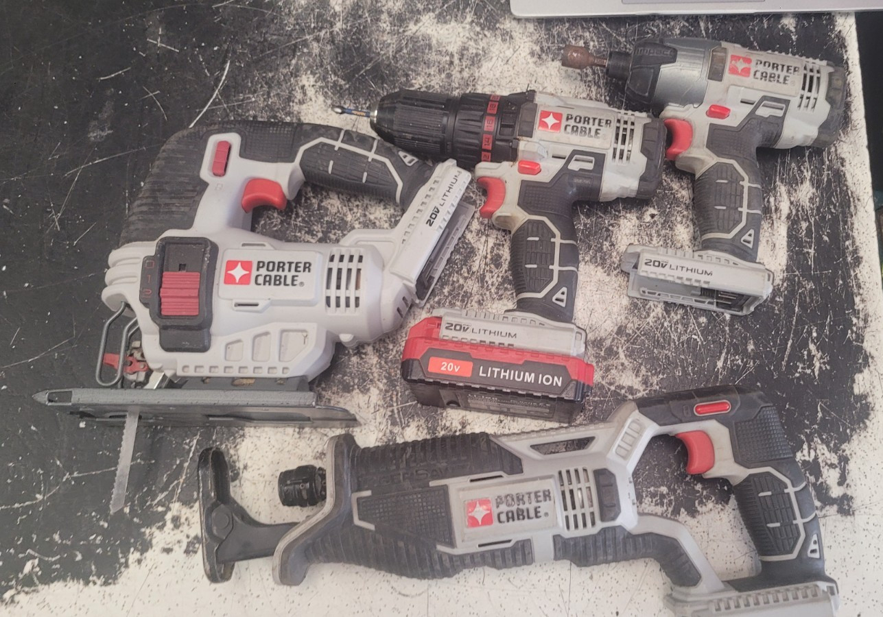 Porter Cable 20V 4 Piece Lot Drill Impact Driver Reciprocating Saw Jigsaw READ