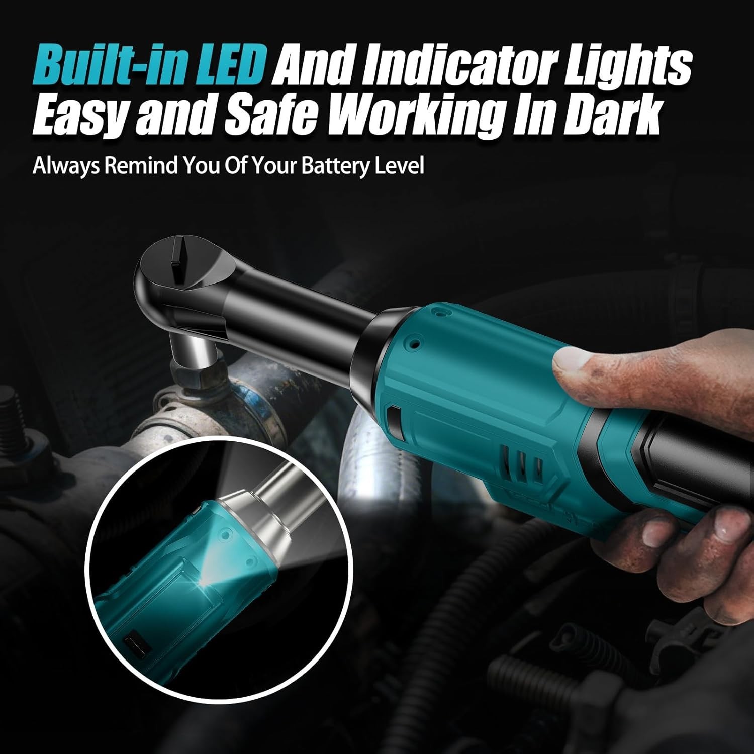 Cordless Ratchet Wrench 60 ft lbs 21V Electric 17mm Socket Seesii Led