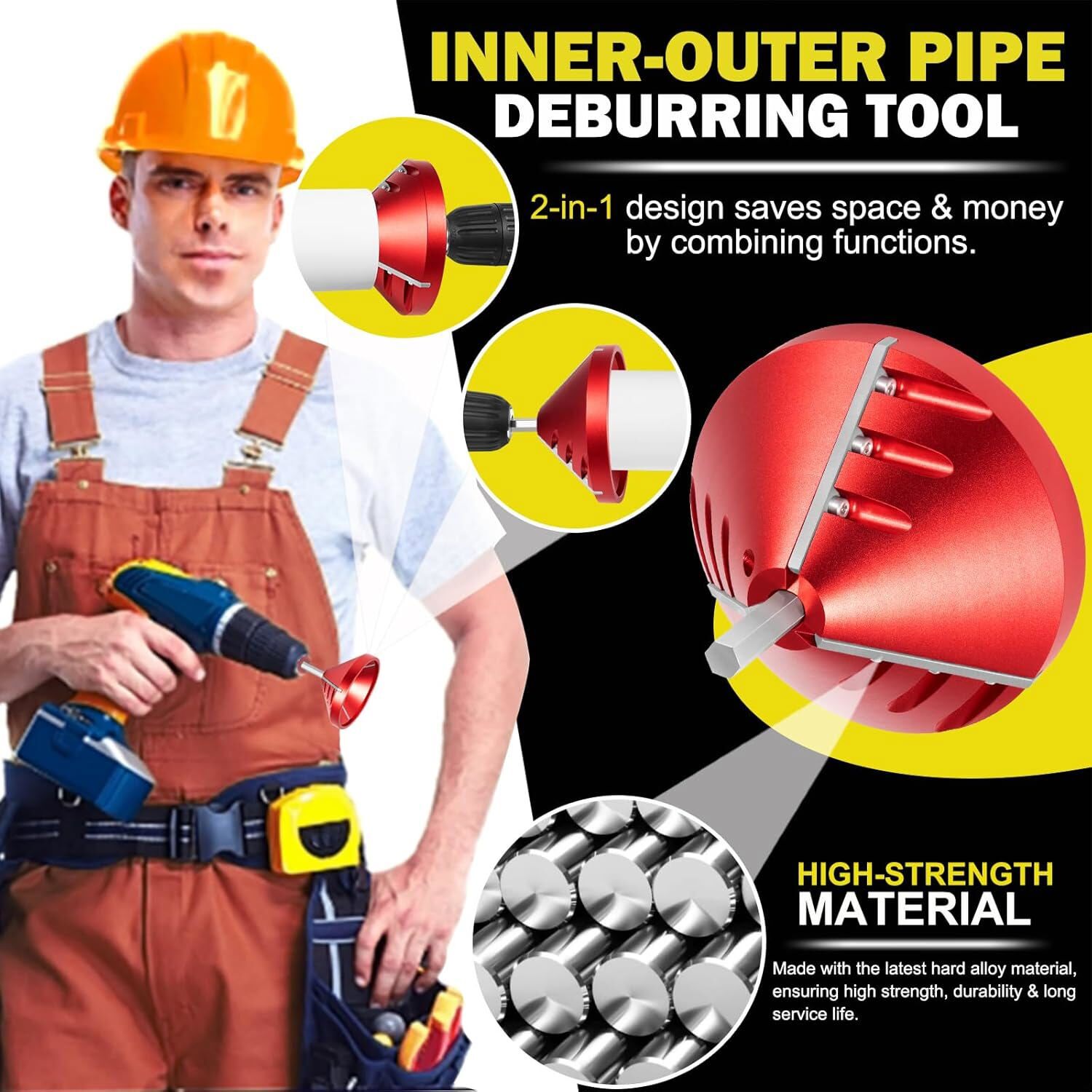 2 in-1 Inner-Outer Pipe Deburring, PVC Chamfer Tool for PVC CPVC ABS PP PE Pipes