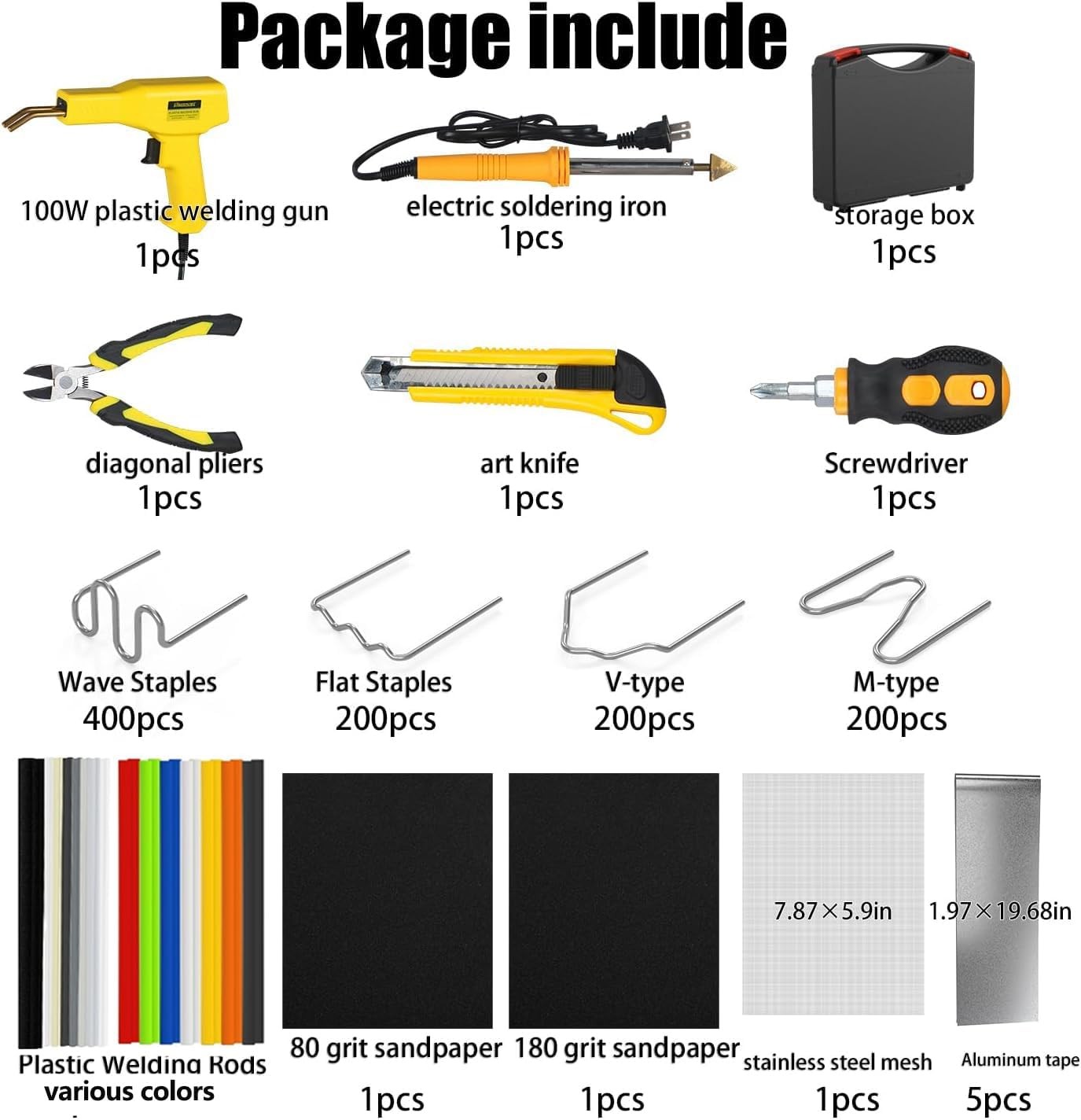 Plastic Welder Kit Hot Stapler Repair 2 in 1 Car Bumper Crack Fix 1000pcs