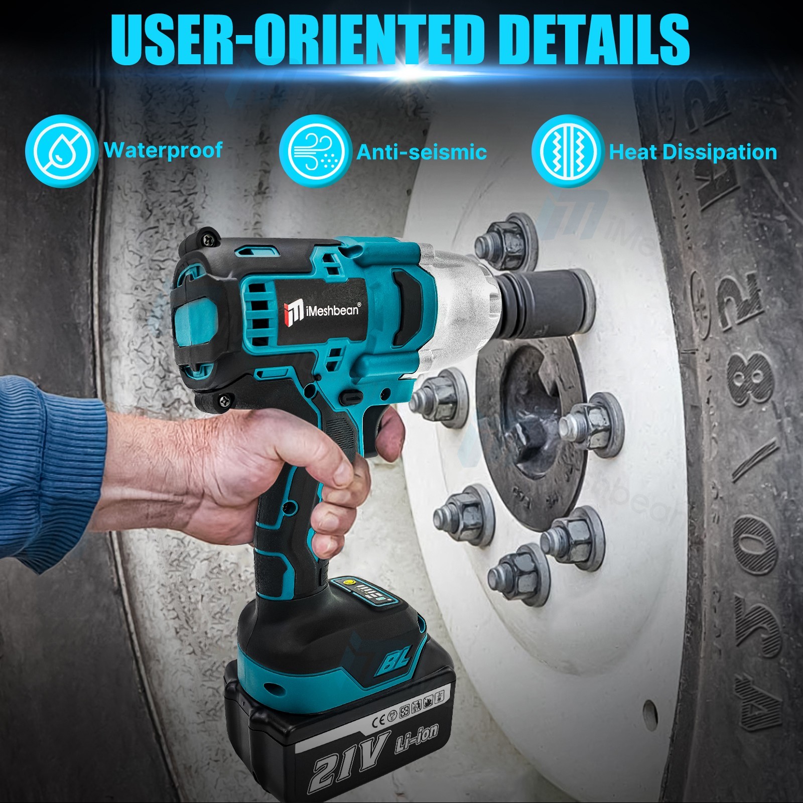800Nm Cordless Electric Impact Wrench 1/2 » Gun High Power Driver Li-ion Battery