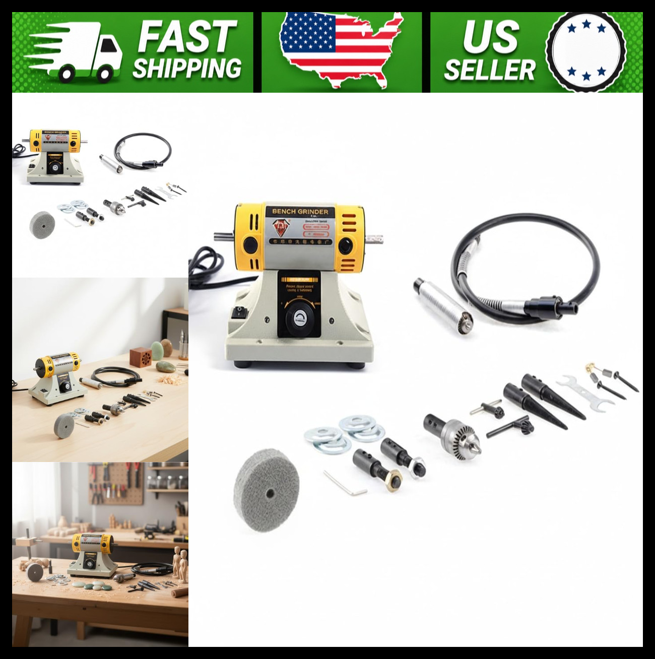 Mini Lapidary Jewelry Polisher Grinder Bench Lathe with Flexible Shaft 110V