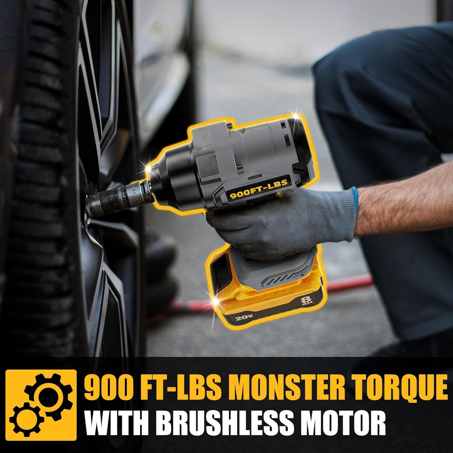 900Ft-lbs1200N.m Cordless Impact Wrench 1/2” Brushless, Compatible with DeWAL…